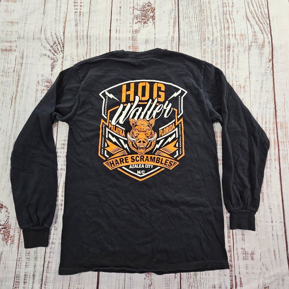 Hog Waller Hare Scambles Palatka FL Black Long Sleeve Cotton T-Shirt Men's S